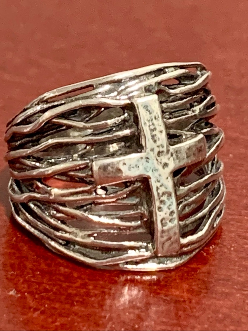 Paz Creations Israel 925 Sterling Silver Cross Ring Nest Branch Band Sz 6 6.7g